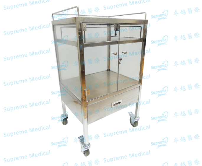 Stainless Steel Trolley (Single Drawer &amp;amp;amp; Upper Part Transparent)